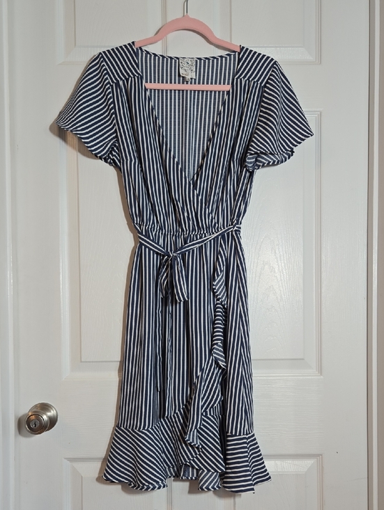 NAIF Dresses & Skirts - NAIF Navy & White Striped Midi Wrap Dress